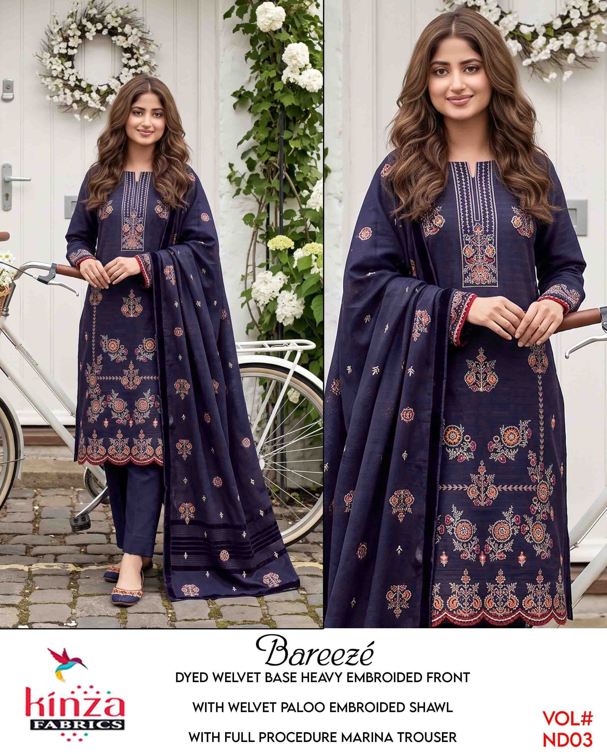 Dhanak embroidered luxury unstitched 3pc suit
